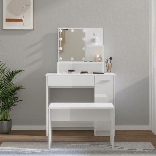The Living Store Komplet toaletnih mizic z LED lučkami bel visok sijaj - Komplet LED Toaletnih Mizic, (21657035) Slike