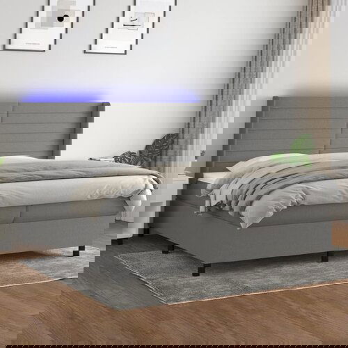 The Living Store Box spring postelja z vzmetnico LED temno siva 200x200 cm blago - Box Spring Postelja, (21515225) Slike