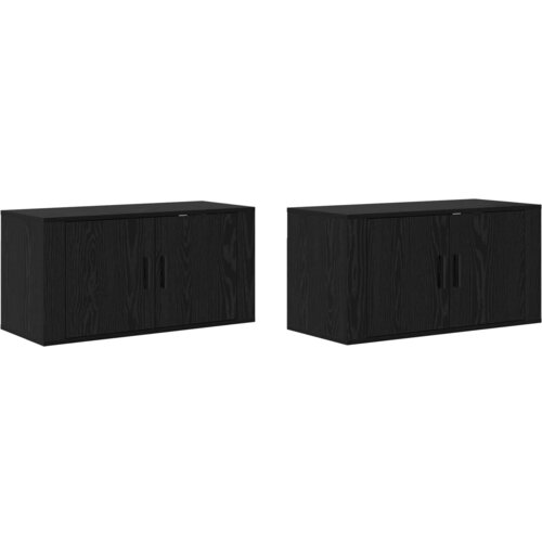 vidaXL Set stenskih televizijskih kabinetov 2 pcs Črna Orehovina, (5000112740) Cene