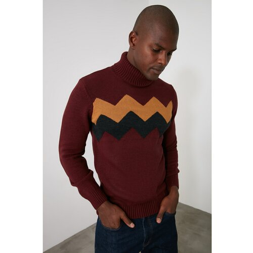 Trendyol Maroon muški pleteni pleteni džemper sa pantalone tamnocrvena Slike