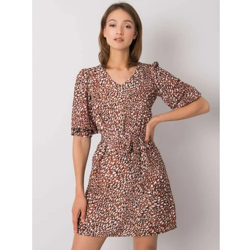 Fashion Hunters Brown patterned dress with a belt