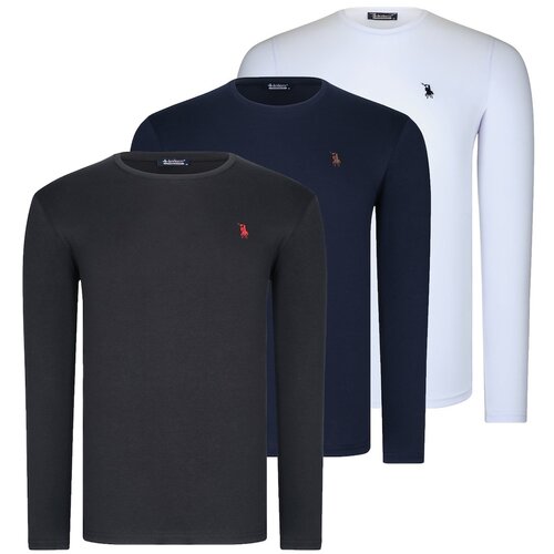 Dewberry TRIPLE SET T8588 ROUND COLLAR MEN'S SWEATSHIRT-BLACK-WHITE-LACİVERT Cene
