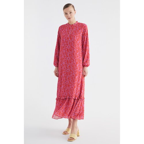 Trendyol Red Floral Patterned Half Pat Skirt Frilly Woven Dress Slike