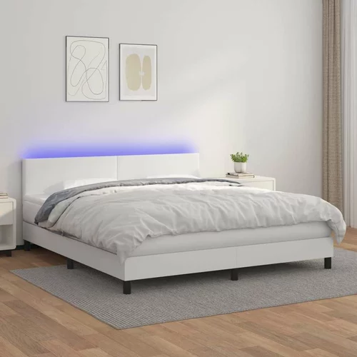  Box spring postelja z vzmetnico LED bela 180x200cm umetno usnje, (20790469)