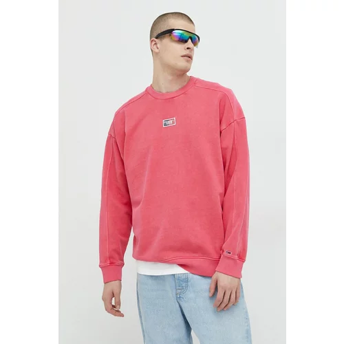 Tommy Jeans Pamučna dukserica za muškarce, boja: ružičasta, s aplikacijom