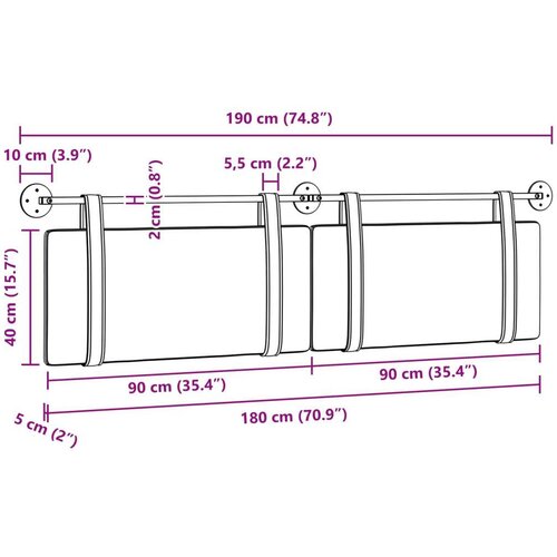 Držeće uzglavlje Zidne Sivo-smeđa 190 x 55 x 5 cm Antikni PU - Sivo-smeđa 180 cm bez LED Slike