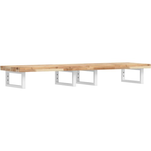  Zidna polica za umivaonik od čelika i masivnog bagremovog drva Smeđa 120 x 40 x 4 cm Slike