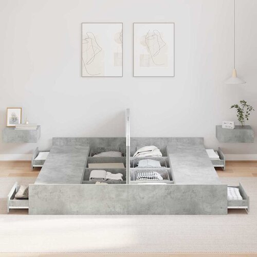  Krevet s ladicama Betonski sivi 180 x 200 cm Konstruirano drvo Slike