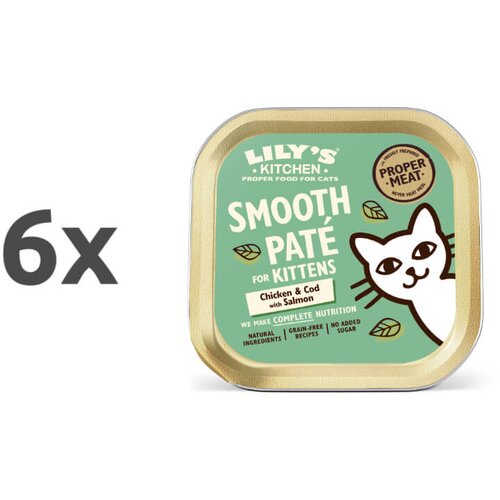 Lily&amp;#039;s Kitchen smooth Pat&amp;eacute; kitten - pi&amp;scaron;čanec, polenovka in losos 6 x 85 g Slike