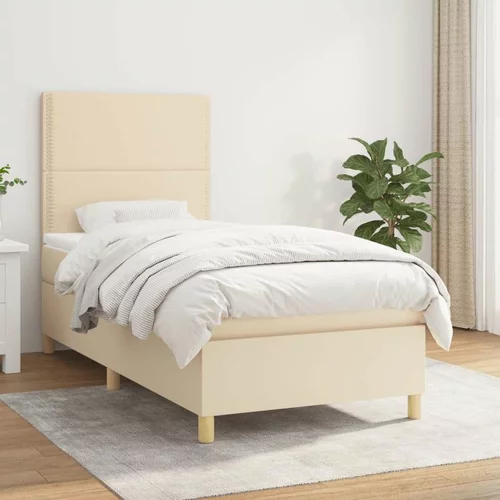  Box spring postelja z vzmetnico krem 90x190 cm blago, (20894991)