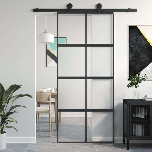  Klizna vrata crna 90 x 205 cm od kaljenog stakla i aluminija Cijene