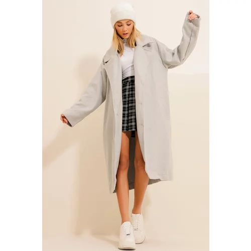 Trend Alaçatı Stili Women's Gray Cachet Unlined Long Coat