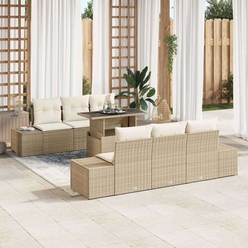  Set vrtnih sofa 7 dijelova Bež Ratan Set vrtnih sofa Pravokutni Cijene