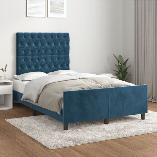The Living Store Posteljni okvir z vzglavjem temno moder 120x200 cm žamet - Posteljni Okvir Z Vzglavjem, (21489802) Slike