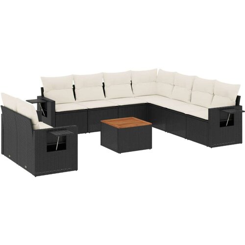  10-dijelni set vrtnih sofa s jastucima crni od poliratana Slike