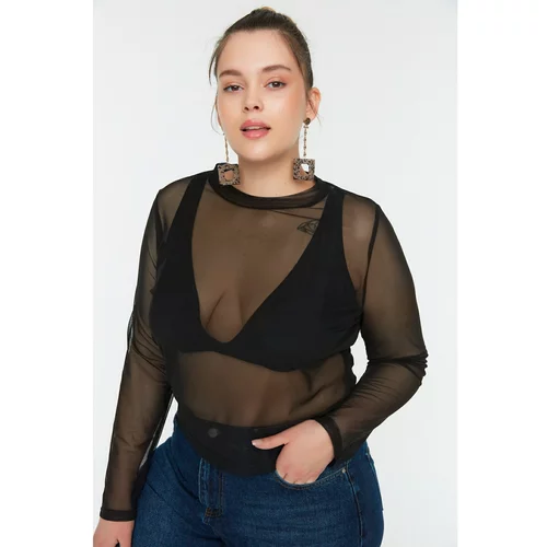Trendyol Curve Black Knitted Tulle Blouse