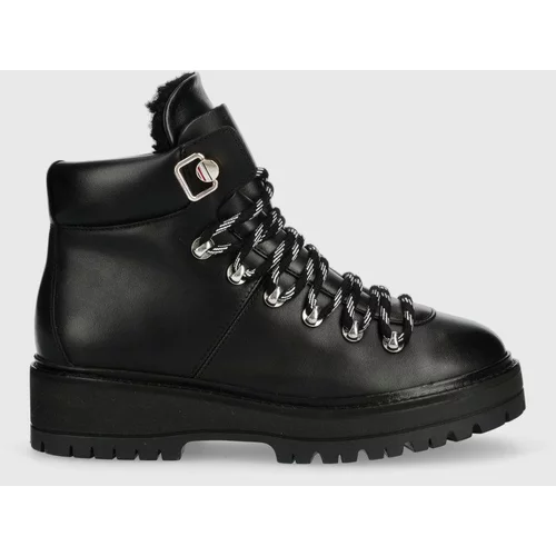Tommy Hilfiger Gležnjače Leather Outdoor Flat Boot za žene, boja: crna, s platformom, s polutoplom podstavom