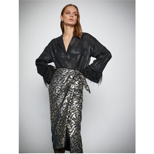 Koton Melis Ağazat X - Jacquard Feather Detailed Chiffon Shirt Slike