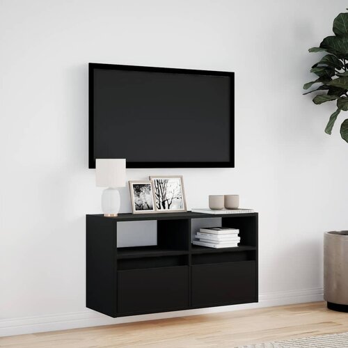  Zidni TV ormarić s LED svjetlima crni 80 x 31 x 45 cm Slike