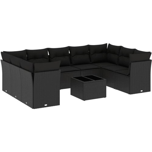  10-dijelni set vrtnih sofa s jastucima crni od poliratana Slike