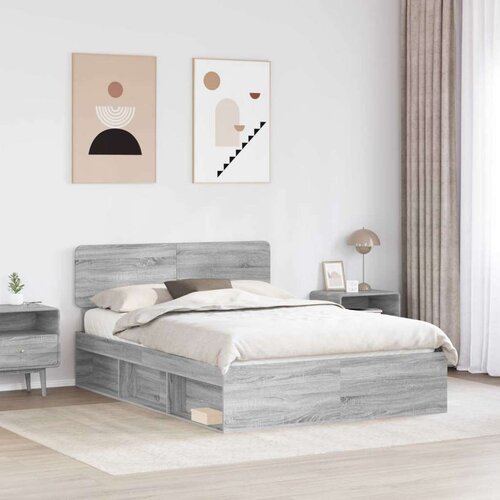  Okvir za krevet s uzglavljem Siva Sonoma 150 x 200 cm Slike