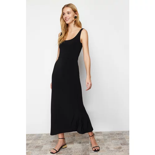 Trendyol Black Strap Skater/Waist Open Elastic Knitted Maxi Dress