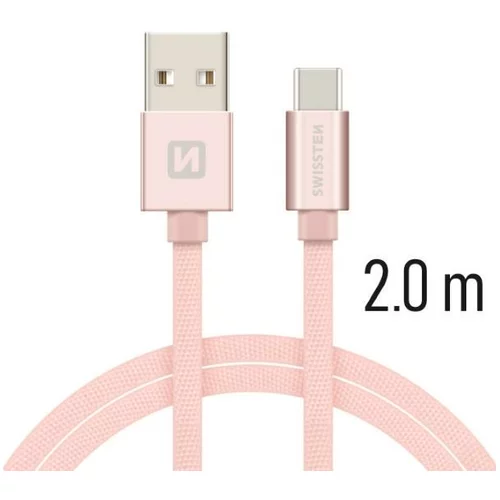 Swissten Kabel USB/USB-C Platneni 3A 2m Rozo/Zlatni, (8595217455375)