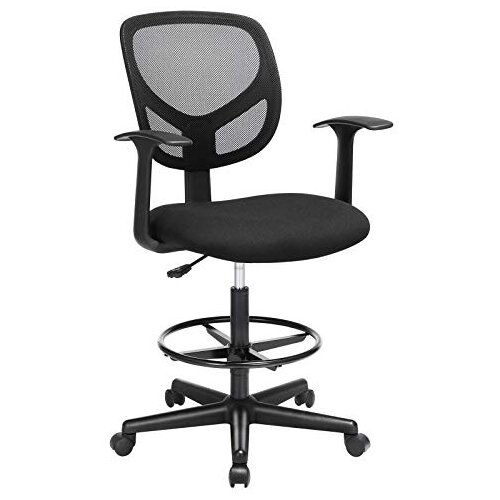 Songmics Pisarni&amp;scaron;ki stol Ergonomski delovni stol z naslonjali za roke Vi&amp;scaron;ina sedeža 55-75 cm Visok delovni stol z nastavljivim obročem za noge Nosilnost 120 kg Črna OBN25BK, (21377486) Slike