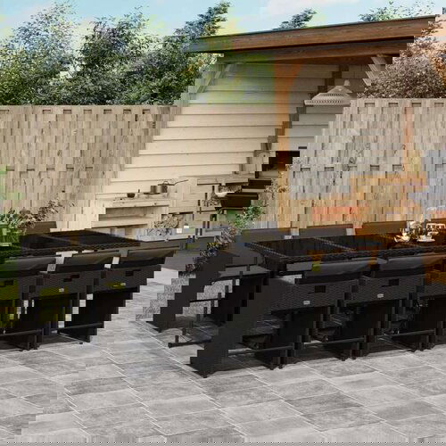 VidaXL 11-dijelni vrtni blagovaonski set s jastucima poliratan crni Slike