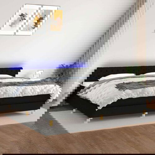  Box spring postelja z vzmetnico LED črna 200x200 cm blago, (20789019) Slike