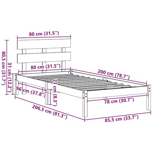  Krevetna konstrukcija Smeđa 80 x 200 cm Čvrsto borovo drvo Slike