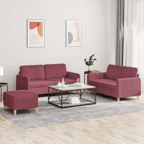  3-dijelni set sofa s jastucima crvena boja vina od tkanine Cijene