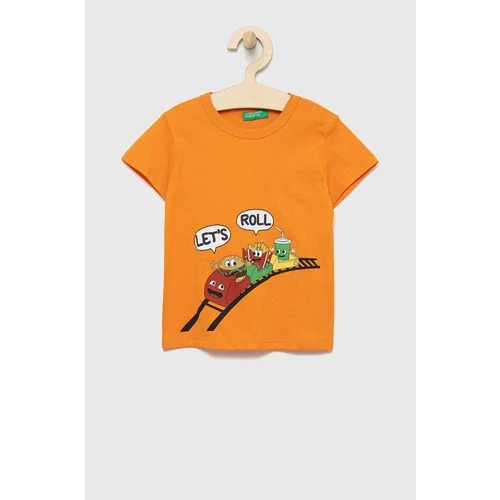 United Colors Of Benetton Otroški bombažen t-shirt oranžna barva