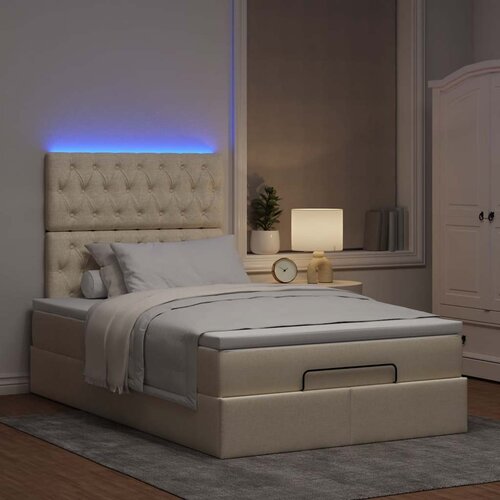 VidaXL Otomanski posteljni okvir z vzmetnico krem 120x200 cm blago Slike