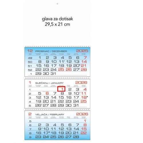  Kalendar zidni trodijelni 2025.-3 bloka, preklopni Slike