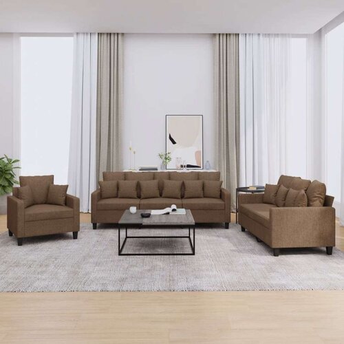 3-dijelni set sofa s jastucima smeđi od tkanine Cene