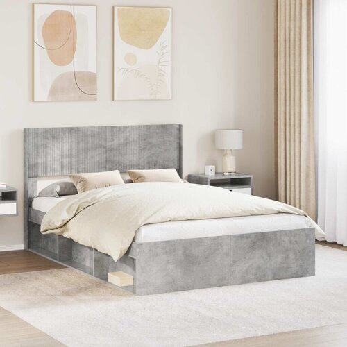  Okvir za krevet s pohranom i uzglavljem Betonska siva - Betonska siva 135 x 190 cm Slike