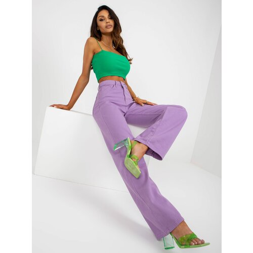 Fashion Hunters Women's purple denim jeans with a wide high waist Slike