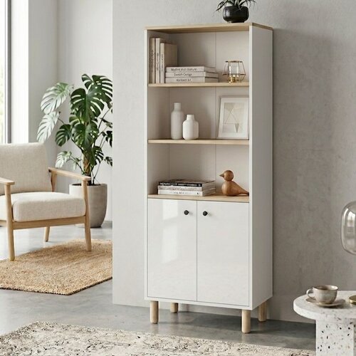 Hanah home polica za knjige Vesta, 69,9 cm, hrast Sapphire / bela Slike