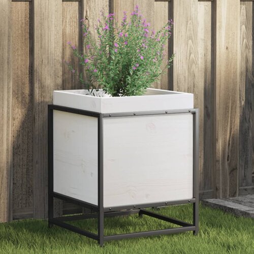 VidaXL Vrtno cvetlično korito belo 40x40x50 cm trdna borovina Slike