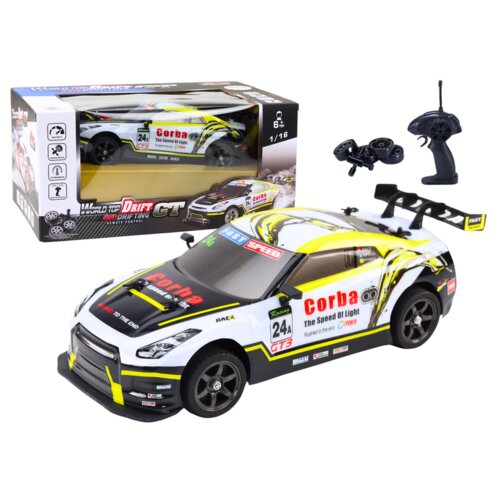 Rc sportski automobil 1:16 drift izmjenjivi kotači bijeli i žuti Slike