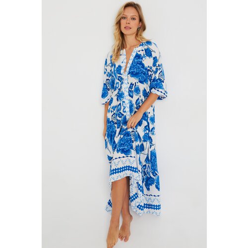 Cool & Sexy Women's Patterned Loose Maxi Dress Blue Q981 Slike