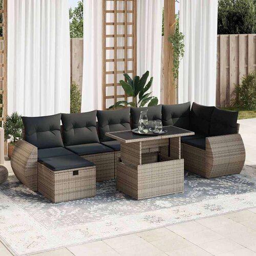 VidaXL 8-dijelni set vrtnih sofa od poliratana s jastucima sivi Slike