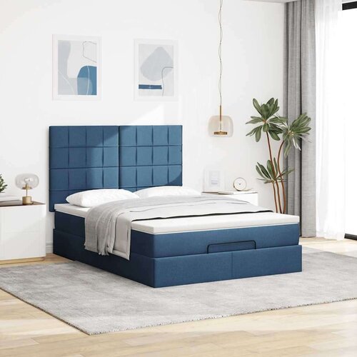 VidaXL otomanski okvir kreveta s madracem plavi 140x200cm od tkanine Slike