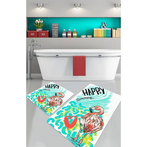 Happy flamingo multicolor bathmat set (2 pieces) Slike