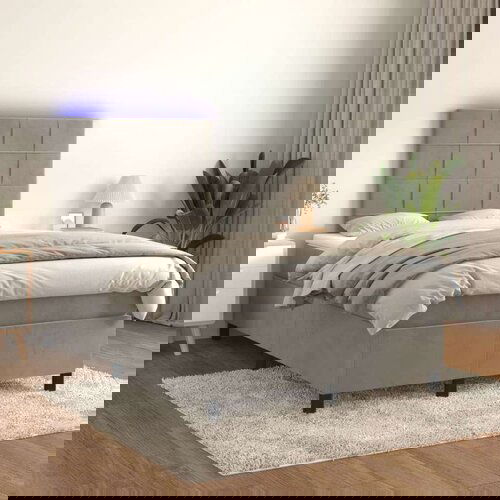  Box spring postelja z vzmetnico LED svetlo siva 120x200cm žamet, (20790988) Slike