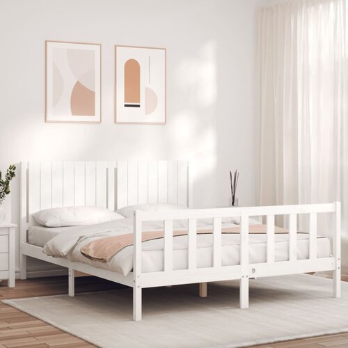 VidaXL Posteljni okvir z vzglavjem bel 160x200 cm trden les Slike