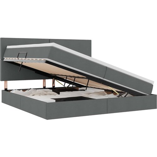  LED krevet za pohranu s madracem Tamnosiva 200 x 200 cm Tkanina 204 x 200 x 128 cm Slike