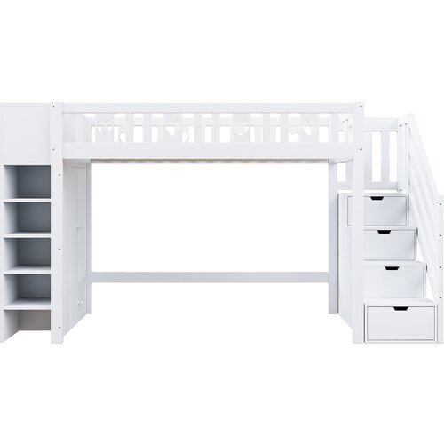 Lumor Postelja Mezzanine 90x200 cm iz lesa - z več shranjevalnimi prostori in stopnicami za shranjevanje - bela, (22155791) Cene