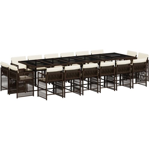 vidaXL Vrtna jedilna garnitura 17-delna z blazinami rjav poli ratan, (21206871) Cene